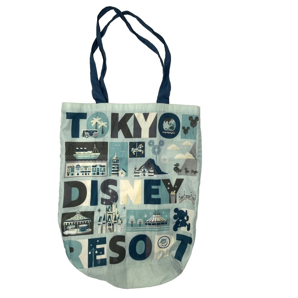 Tokyo Disney Resort Mickey Graphic Tote Bag Blue‎ Large